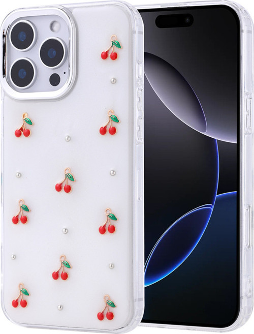İphone 16 Pro Max Kılıf Airbag Tasarımlı Simli Şeffaf Klfs Kutup Kapak - Kiraz