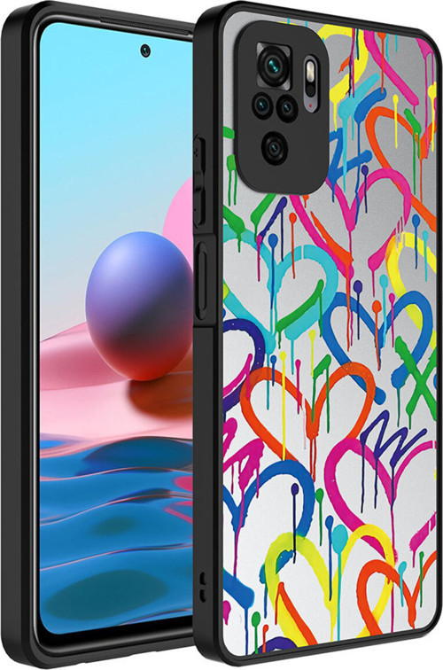 Redmi Note 10 Kılıf Aynalı Desenli Kamera Korumalı Parlak Klfs Mirror Kapak - Kalp