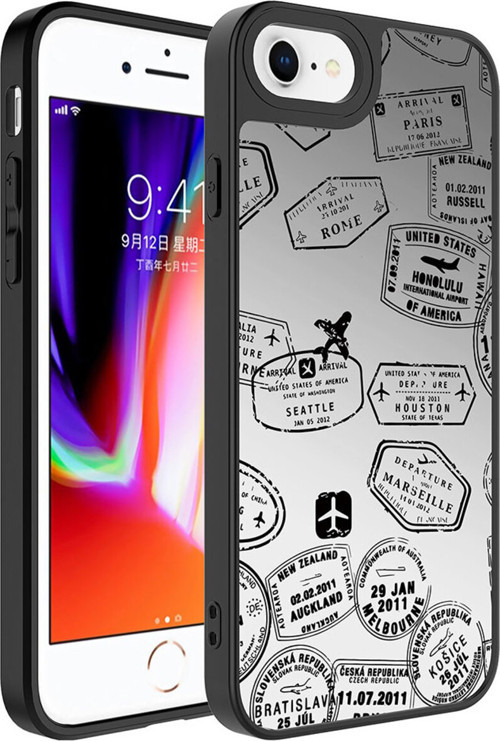 İphone 8 Plus Kılıf Aynalı Desenli Kamera Korumalı Parlak Klfs Mirror Kapak - Seyahat