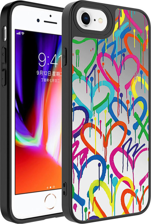 İphone 8 Plus Kılıf Aynalı Desenli Kamera Korumalı Parlak Klfs Mirror Kapak - Kalp