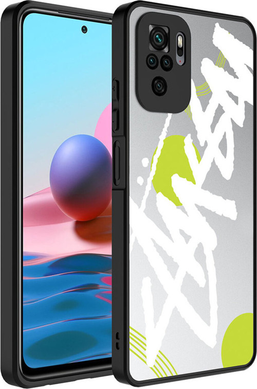 Redmi Note 10S Kılıf Aynalı Desenli Kamera Korumalı Parlak Klfs Mirror Kapak - Yazı