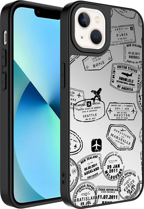 İphone 13 Uyumlu Aynalı Desenli Kamera Korumalı Parlak Klfs Mirror Kılıf-Seyahat