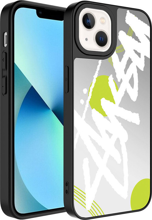 İphone 13 Uyumlu Aynalı Desenli Kamera Korumalı Parlak Klfs Mirror Kılıf-Yazı