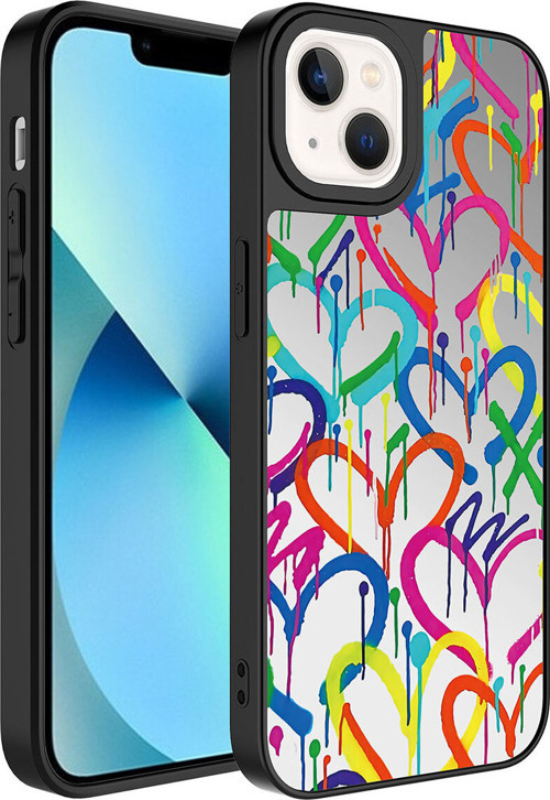 İphone 13 Uyumlu Aynalı Desenli Kamera Korumalı Parlak Klfs Mirror Kılıf-Kalp
