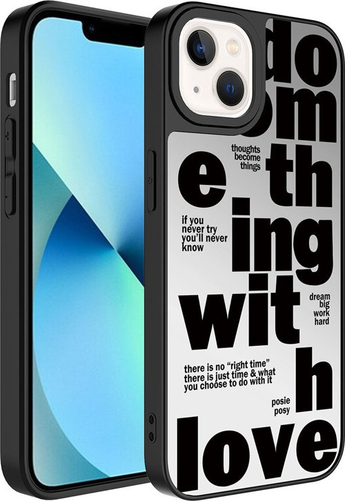 İphone 13 Uyumlu Aynalı Desenli Kamera Korumalı Parlak Klfs Mirror Kılıf-Love