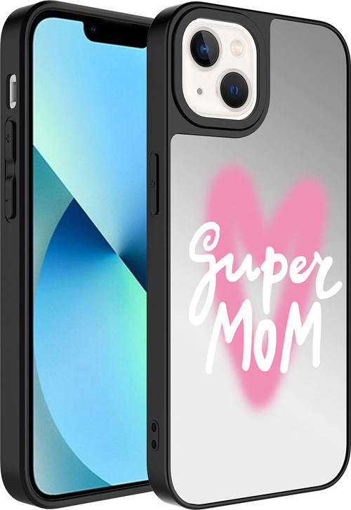 İphone 13 Uyumlu Aynalı Desenli Kamera Korumalı Parlak Klfs Mirror Kılıf-Süper Anne