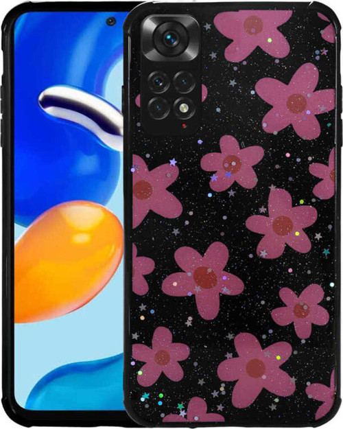Redmi Note 11 Global Kılıf Simli Desenli Kamera Korumalı Parlak Klfs Popy Kapak - Çiçek