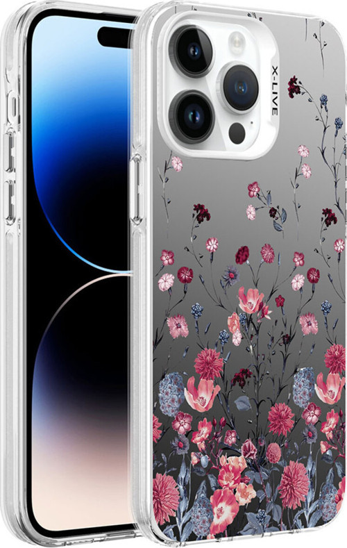 İphone 14 Pro Uyumlu Desenli Klfs Silver Sert Kılıf-Çiçek