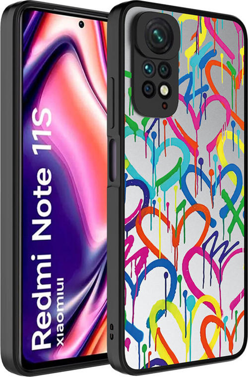Redmi Note 11S Global Kılıf Aynalı Desenli Kamera Korumalı Parlak Klfs Mirror Kapak - Kalp