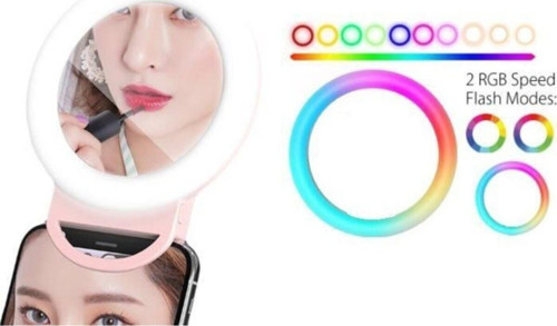 Rgb Led Aynalı Selfie Işığı Makyaj Aynası Gökkuşağı Renkli Şarjlı
