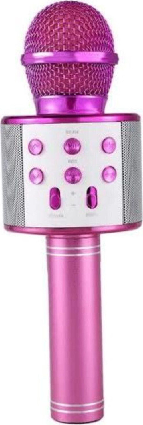 Ws-858 Pembe Karaoke Mikrofon Bluetooth Hoparlör Aux Usb Mikro Sd Kart Girişli