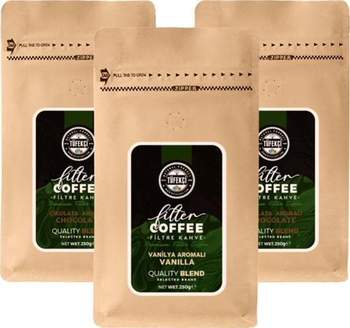 3Lü Çikolata, Swiss Chocolate Ve Vanilya Aromalı Filtre Kahve Seti 3X250 Gr