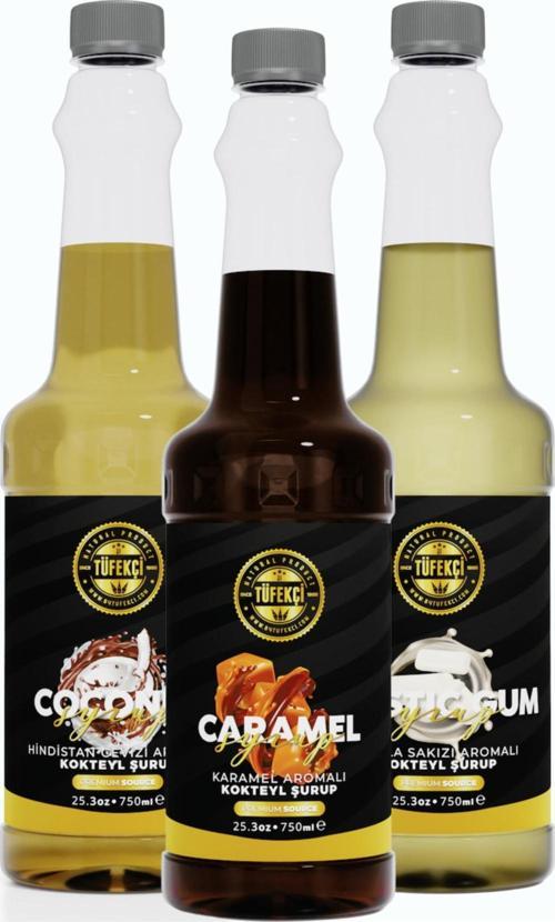 Avantajlı 3'Lü Paket (Karamel Hindistan Cevizi Damla Sakız) Kahve Şurubu 750 Ml
