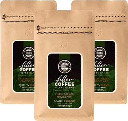 Çikolata, Swiss Chocolate Ve Fındık Aromalı Filtre Kahve Seti Avantajlı Paket 3X250 Gr
