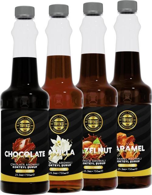 Çikolata-Karamel-Fındık-Vanilya 4'Lü Avantajlı Paket Kokteyl, Pasta Ve Kahve Şurubu (750 Ml X 4)