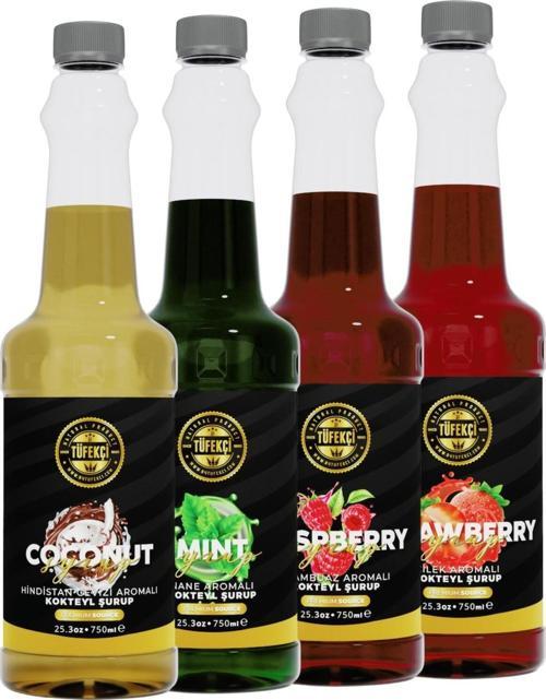Çilek-Frambuaz-Hindistan Cevizi-Nane 4'Lü Avantajlı Paket Kokteyl Ve Kahve Şurubu (750 Ml X 4)