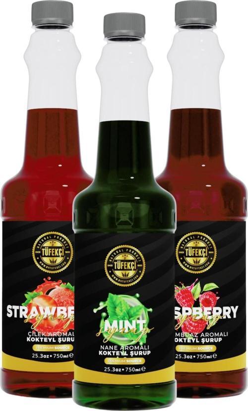 Çilek-Frambuaz-Nane 3'Lü Avantajlı Paket Kokteyl, Pasta Ve Kahve Şurubu (750 Ml X 3)