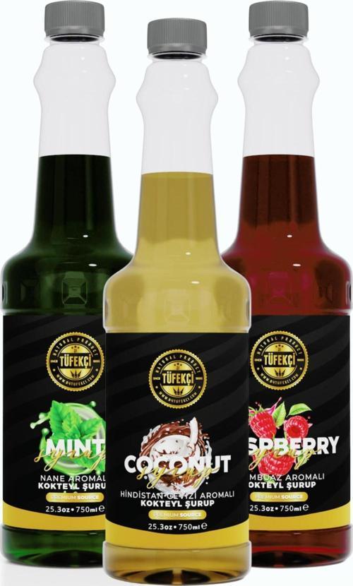 Nane-Frambuaz-Hindistan Cevizi 3'Lü Avantajlı Paket Kokteyl, Pasta Ve Kahve Şurubu (750 Ml X 3)