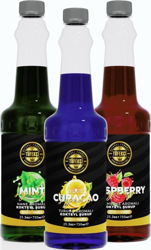 Nane-Frambuaz-Turunç 3'Lü Avantajlı Paket Kokteyl, Pasta Ve Kahve Şurubu (750 Ml X 3)