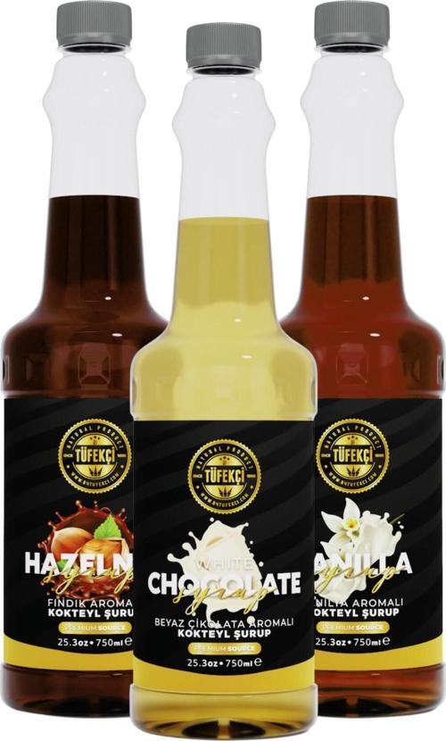 Vanilya-Beyaz Çikolata-Fındık 3'Lü Avantajlı Paket Kokteyl, Pasta Ve Kahve Şurubu (750 Ml X 3)