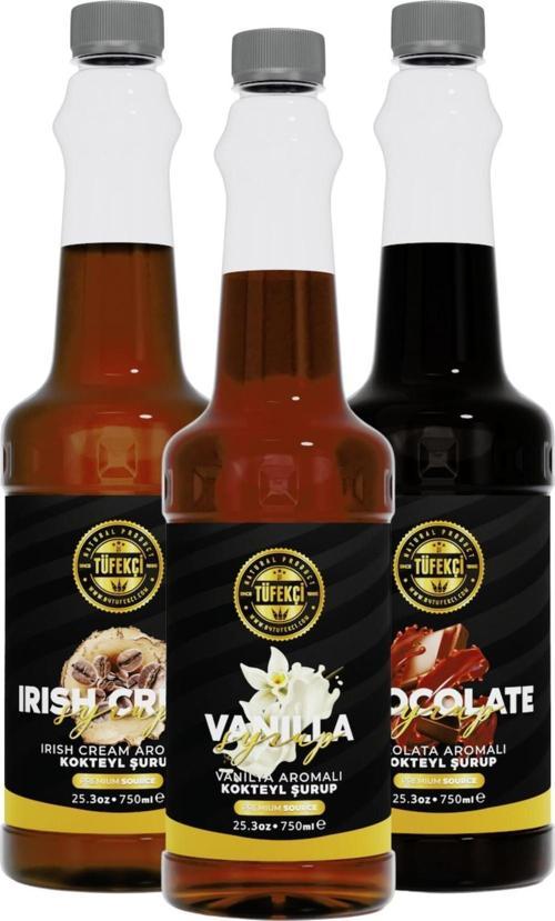 Vanilya-Çikolata-Irısh Cream 3'Lü Avantajlı Paket Kokteyl, Pasta Ve Kahve Şurubu (750 Ml X 3)