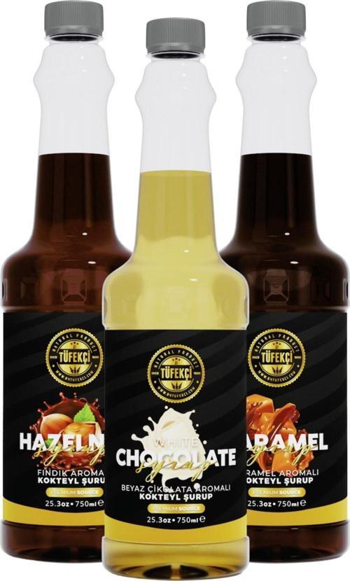 Karamel-Beyaz Çikolata-Fındık 3'Lü Avantajlı Paket Kokteyl, Pasta Ve Kahve Şurubu (750 Ml X 3)