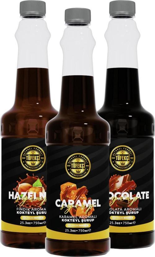 Karamel-Çikolata-Fındık 3'Lü Avantajlı Paket Kokteyl, Pasta Ve Kahve Şurubu (750 Ml X 3)!