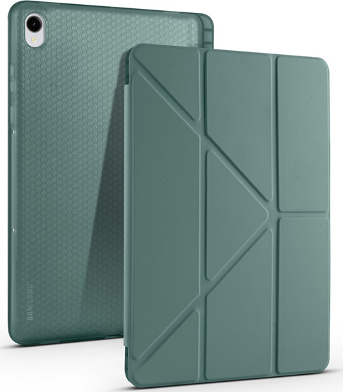 Galaxy Tab S11 Kılıf Klfs Tri Folding Kalem Bölmeli Standlı Kılıf - Koyu Yeşil