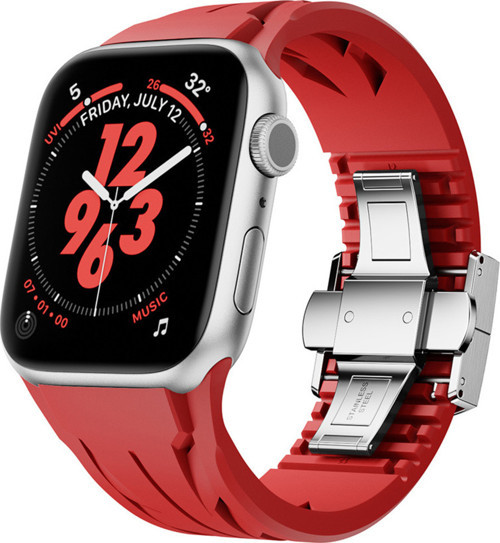 Apple Watch 10 46Mm Krd-127 Metal Tokalı Silikon Kordon-Kırmızı