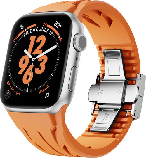 Apple Watch 10 46Mm Krd-127 Metal Tokalı Silikon Kordon-Turuncu