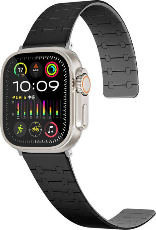 Apple Watch 7 45Mm Klfs Krd-111 Çizgili Desenli Silikon Kordon-Siyah