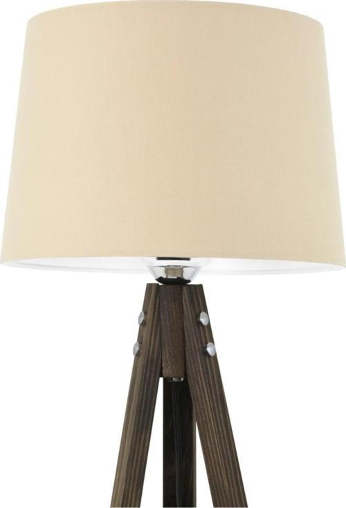 Rustik Ahşap 3 Ayak Koyu Kahverengi Tripod Lambader Açık Kahverengi Konik Şapka