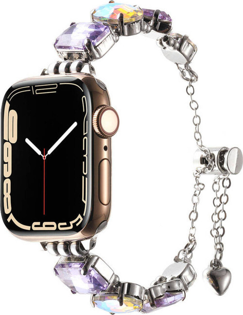 Apple Watch 7 45Mm Klfs Krd-115 Renkli Taş Tasarımlı Kordon-Lila