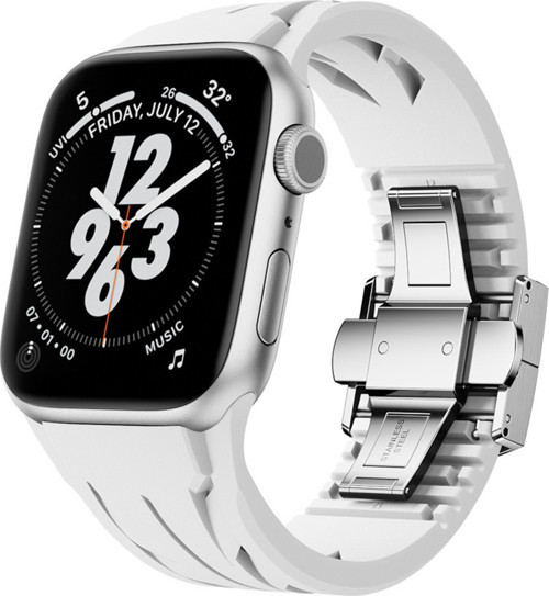 Apple Watch 10 46Mm Krd-127 Metal Tokalı Silikon Kordon-Beyaz