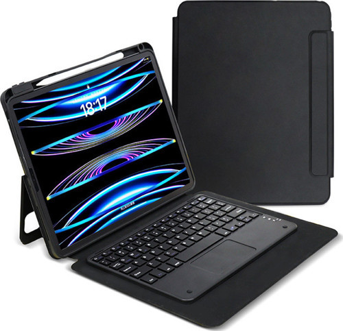 İpad Pro 13 2025 M5 Zore Border Keyboard Bluetooh Bağlantılı Standlı Klavyeli Tablet Kılıfı - Siyah