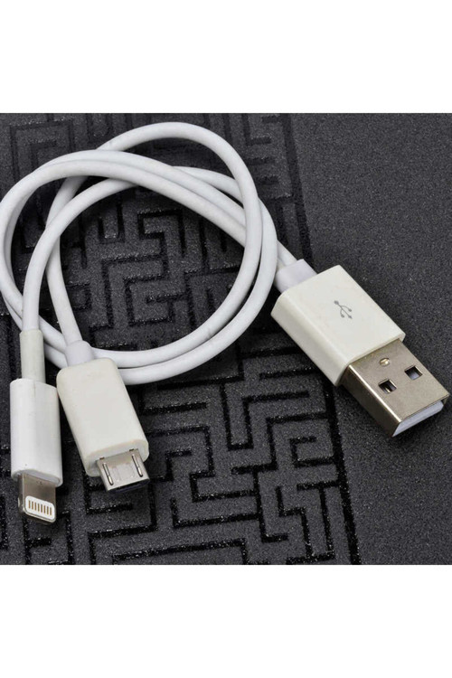 Beyaz Çiftli Lightning-Micro Kısa Usb Kablo-Klfs
