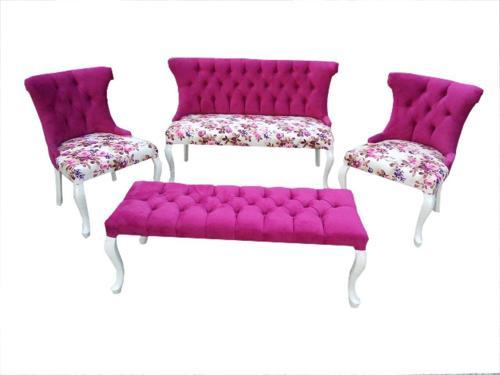 Berjer 12525 ÇAY SET Kayın ASLAN Ayak Model Parlak Beyaz Kapitone Babayface Kumaş