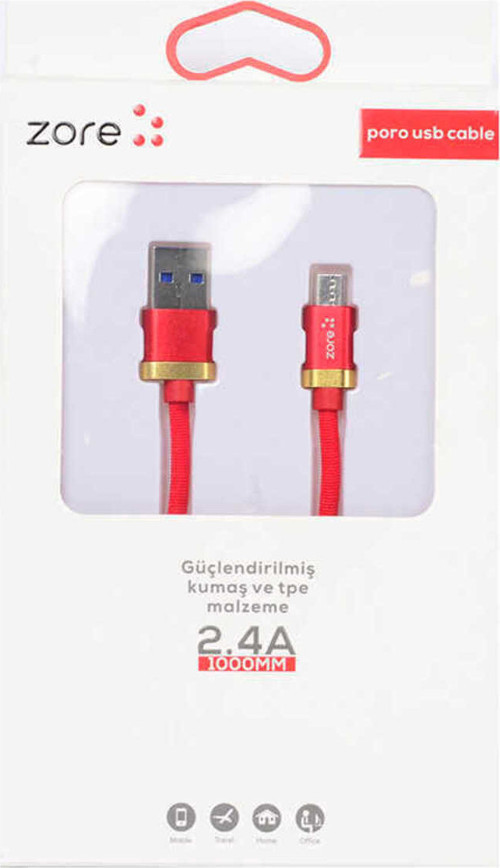 Kırmızı Poro Micro Usb Kablo 1M-Klfs