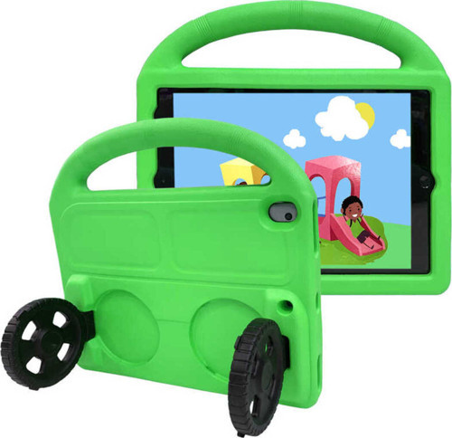 İpad 10.2 (9.Nesil) Uyumlu Klfs Wheel Car Tekerlek Standlı Tablet Eva Silikon Kılıf-Yeşil