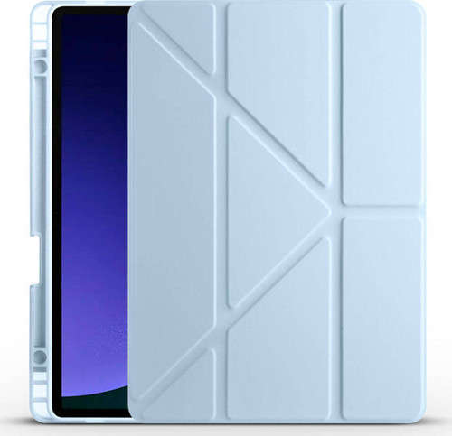Galaxy Tab S9 Fe Kılıf Uyumlu Klfs Tri Folding Kalem Bölmeli Standlı Kılıf-Mavi