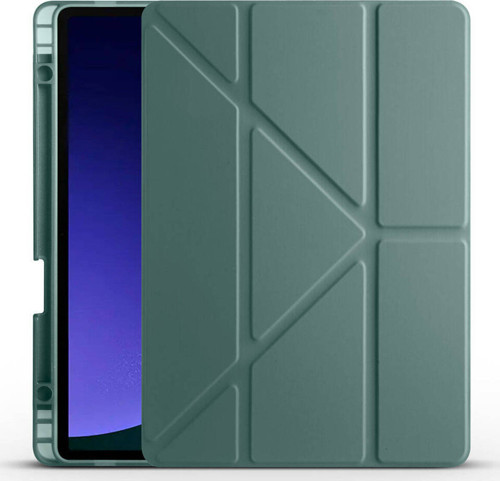 Galaxy Tab S9 Fe Kılıf Uyumlu Klfs Tri Folding Kalem Bölmeli Standlı Kılıf-Koyu Yeşil