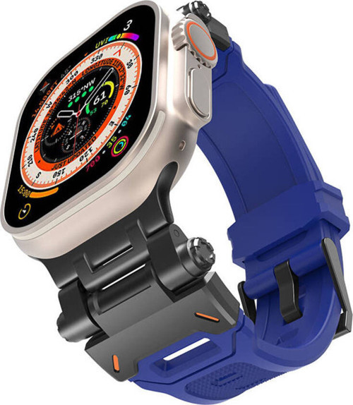 Watch Ultra 49Mm Klfs- Krd-108 Metal Başlıklı Silikon Kordon-Siyah-Mavi