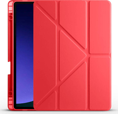 Galaxy Tab S9 Fe Kılıf Uyumlu Klfs Tri Folding Kalem Bölmeli Standlı Kılıf-Kırmızı