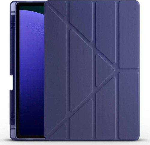 Galaxy Tab S9 Plus Kılıf Uyumlu Klfs Tri Folding Kalem Bölmeli Standlı Kılıf-Lacivert