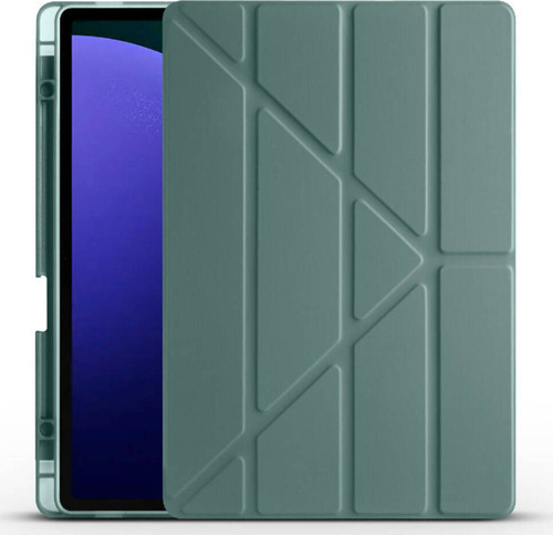 Galaxy Tab S9 Plus Kılıf Uyumlu Klfs Tri Folding Kalem Bölmeli Standlı Kılıf-Koyu Yeşil