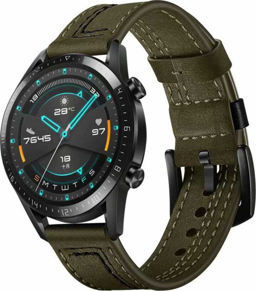 Huawei Watch Gt 3 46Mm Uyumlu Krd-19 Deri Klfs Kordon-Yeşil