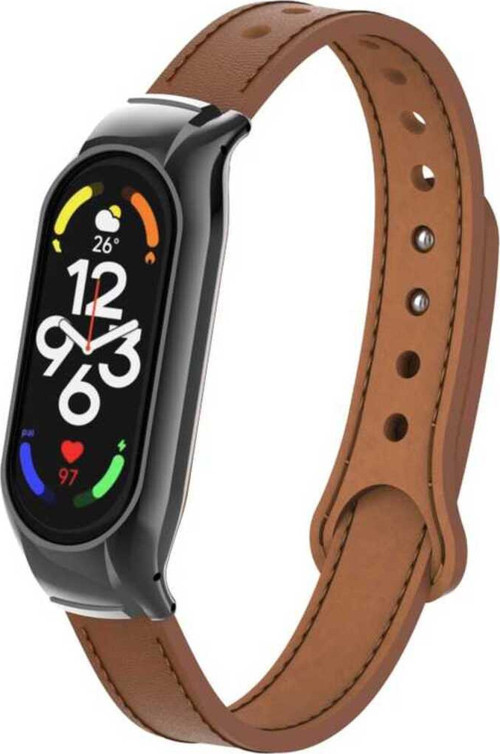 Xiaomi Mi Band 7 Uyumlu Krd-68 Deri Klfs Kordon-Kahverengi