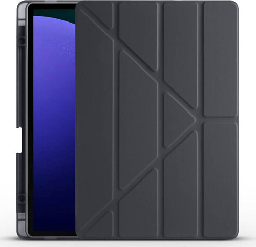 Galaxy Tab S9 Plus Kılıf Uyumlu Klfs Tri Folding Kalem Bölmeli Standlı Kılıf-Siyah