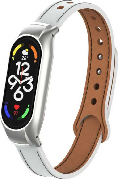 Xiaomi Mi Band 7 Uyumlu Krd-68 Deri Klfs Kordon-Beyaz