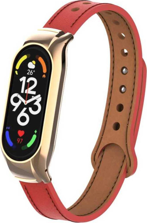 Xiaomi Mi Band 7 Uyumlu Krd-68 Deri Klfs Kordon-Kırmızı